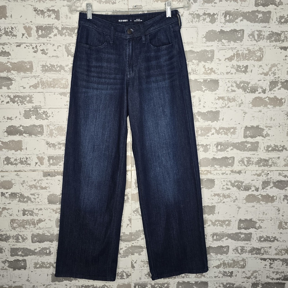 Old Navy Jeans Women 2 High-Rise Wow Wide Leg Dark Indigo Blue Wash Boho Relaxed